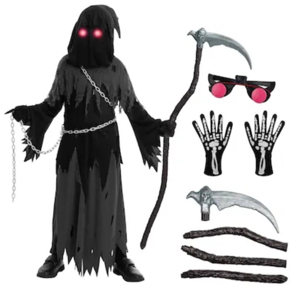 NIP Spooktacular Creations Kids Grim Reaper Costume - Size Medium (8-10 Yrs) New